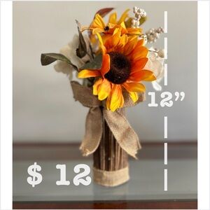 Sunflower and Burlap Vase Arrangement